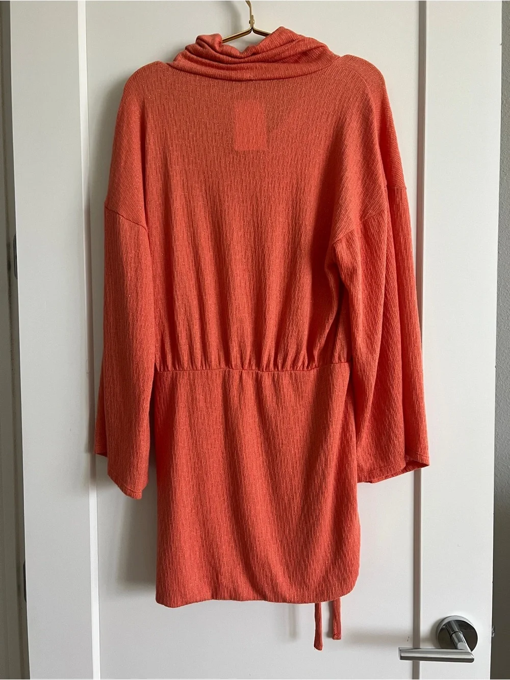 Free People Coral Orange Gold Metallic Cowl Neck Ruched Mini Dress S NWT